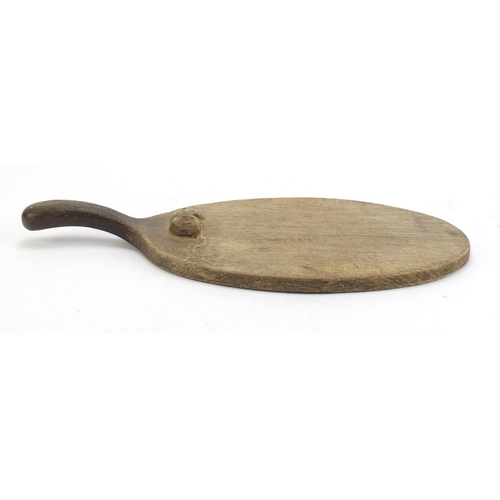 426 - Early Robert Thomas Mouseman carved oak cheese board, 34.5cm in length