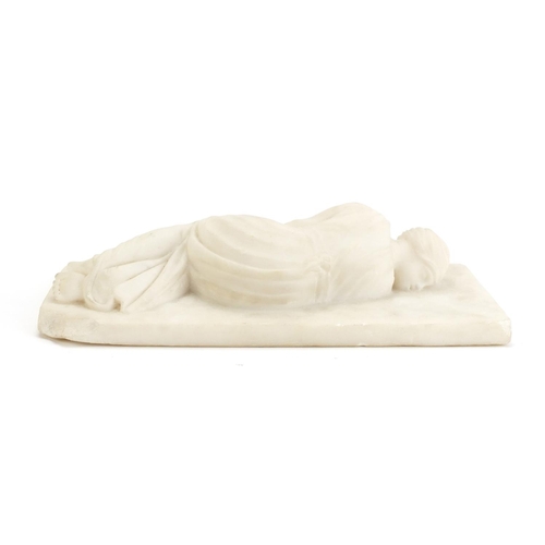 191 - Art Deco carved marble plaque of a sleeping lady sleeping lady, 25cm wide