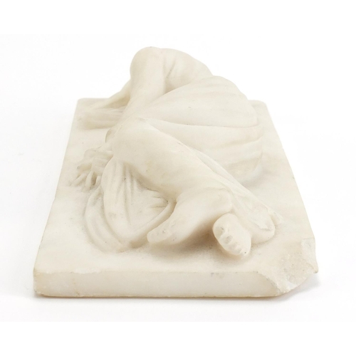 191 - Art Deco carved marble plaque of a sleeping lady sleeping lady, 25cm wide