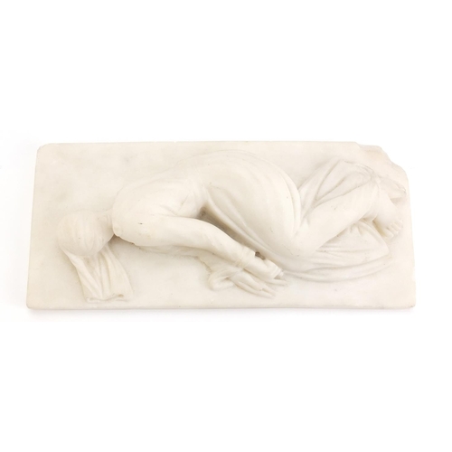 191 - Art Deco carved marble plaque of a sleeping lady sleeping lady, 25cm wide