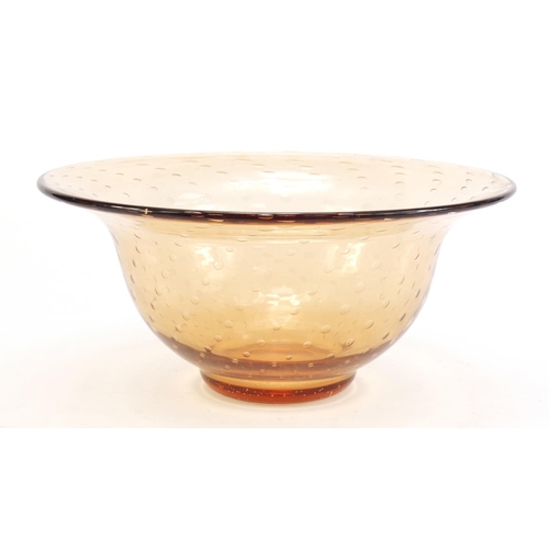 849 - Large Whitefriars amber glass bubble bowl, 30cm in diameter