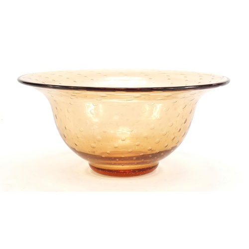 849 - Large Whitefriars amber glass bubble bowl, 30cm in diameter