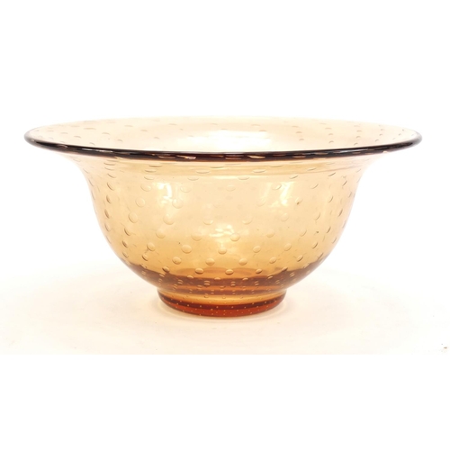 849 - Large Whitefriars amber glass bubble bowl, 30cm in diameter