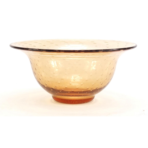 849 - Large Whitefriars amber glass bubble bowl, 30cm in diameter