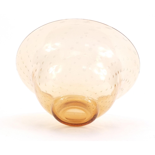 849 - Large Whitefriars amber glass bubble bowl, 30cm in diameter