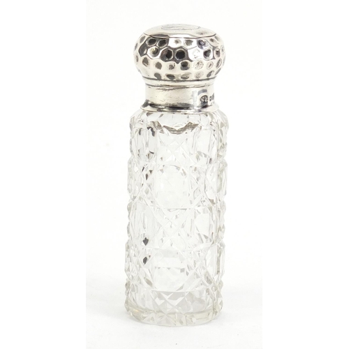 366 - Victorian cut glass scent bottle with silver lid, by Charles Boyton, London 1900, 10cm high