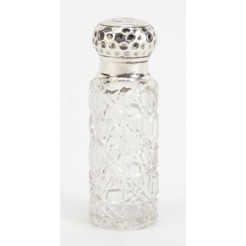 366 - Victorian cut glass scent bottle with silver lid, by Charles Boyton, London 1900, 10cm high