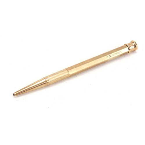 811 - 9ct gold Bakers Perm-Point propelling pencil, Birmingham hallmarked, 9cm in length, 12.2g