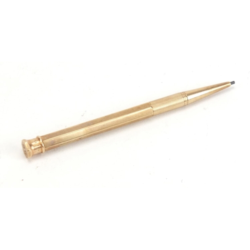 811 - 9ct gold Bakers Perm-Point propelling pencil, Birmingham hallmarked, 9cm in length, 12.2g