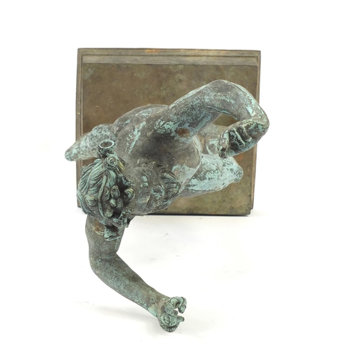 94 - Large patinated bronze Grand Tour dancing faun garden statue, 77cm high