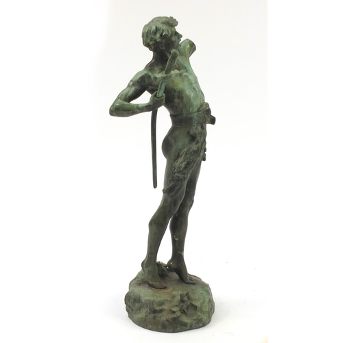 93 - Patinated bronze garden statue of a warrior entitled Victoria, 72cm high