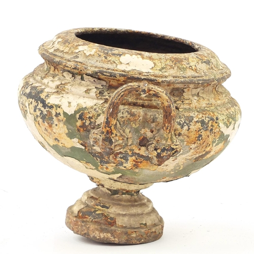 97 - 19th Century cast iron garden campana urn, 27cm high