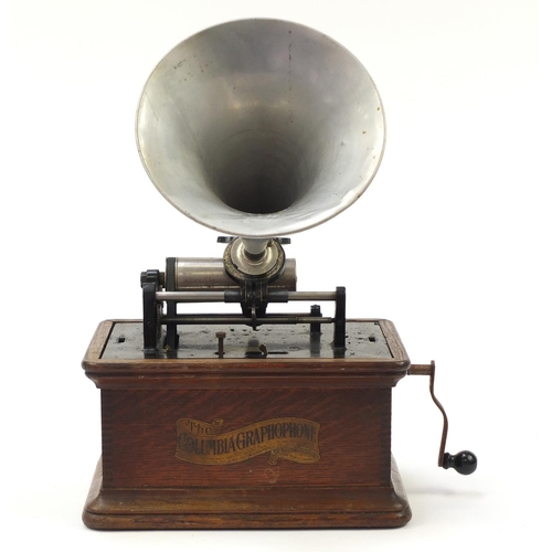 689 - The Columbia oak cased Graphophone with aluminium horn, winners of the Gold medal prize 1900, 1905 a... 