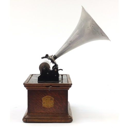 689 - The Columbia oak cased Graphophone with aluminium horn, winners of the Gold medal prize 1900, 1905 a... 