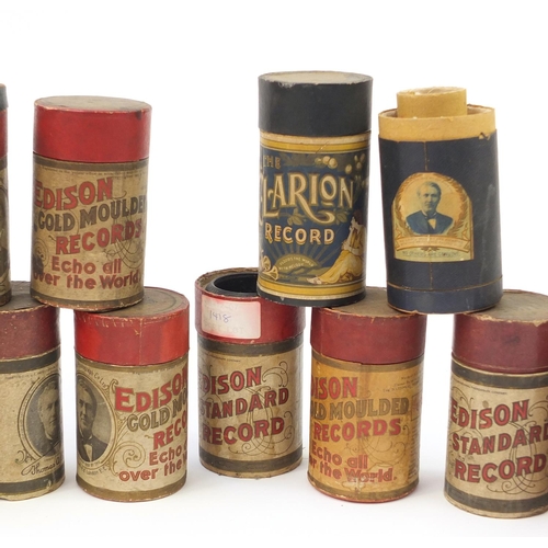 690 - Selection of Edison phongraph reels, some in cases, each 12cm high