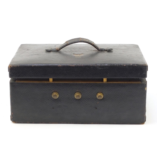 691 - Good quality 19th century french tooled leather jewellery box with fitted lift out interior, Tonnel,... 