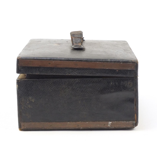 691 - Good quality 19th century french tooled leather jewellery box with fitted lift out interior, Tonnel,... 