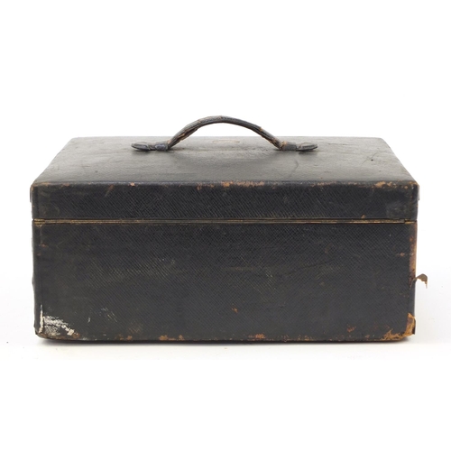 691 - Good quality 19th century french tooled leather jewellery box with fitted lift out interior, Tonnel,... 