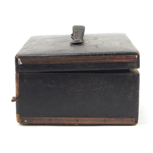 691 - Good quality 19th century french tooled leather jewellery box with fitted lift out interior, Tonnel,... 