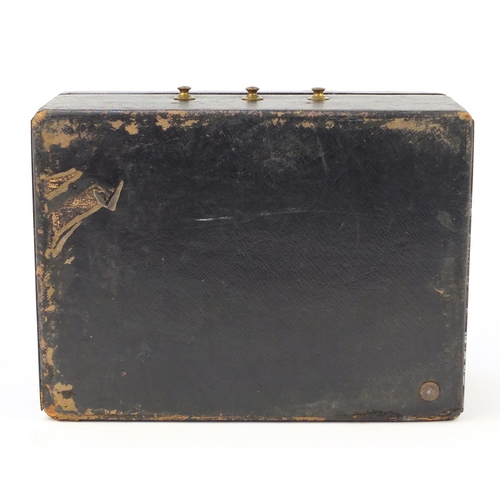 691 - Good quality 19th century french tooled leather jewellery box with fitted lift out interior, Tonnel,... 