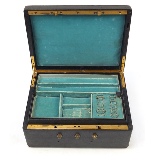 691 - Good quality 19th century french tooled leather jewellery box with fitted lift out interior, Tonnel,... 