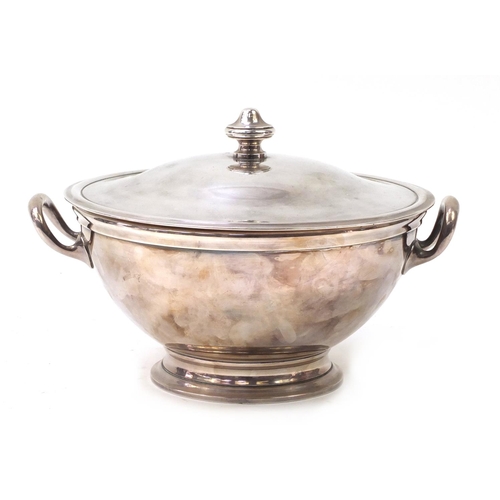 883 - Continental silver plated vegetable tureen and cover and a serving tray retailed by W Greenwood & So... 