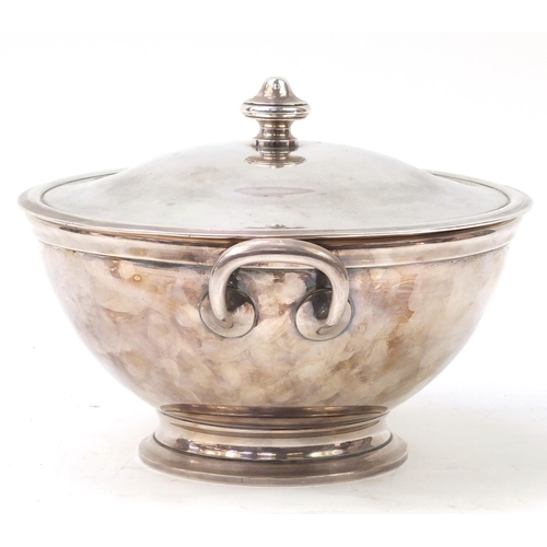 883 - Continental silver plated vegetable tureen and cover and a serving tray retailed by W Greenwood & So... 