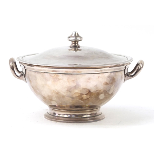 883 - Continental silver plated vegetable tureen and cover and a serving tray retailed by W Greenwood & So... 