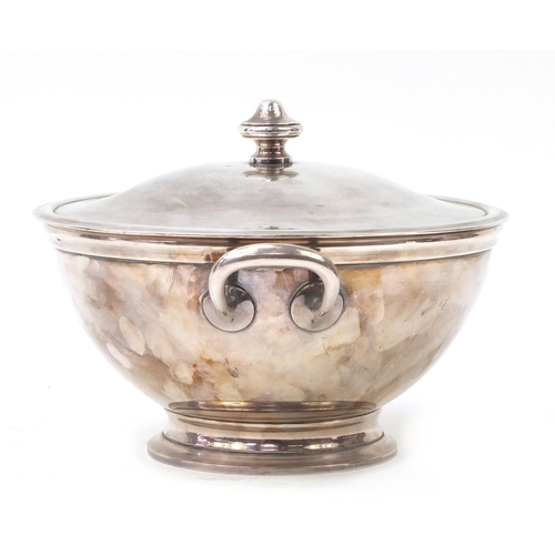 883 - Continental silver plated vegetable tureen and cover and a serving tray retailed by W Greenwood & So... 