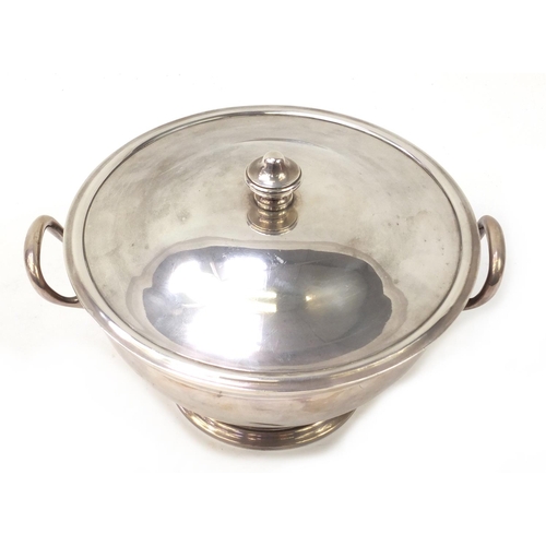 883 - Continental silver plated vegetable tureen and cover and a serving tray retailed by W Greenwood & So... 