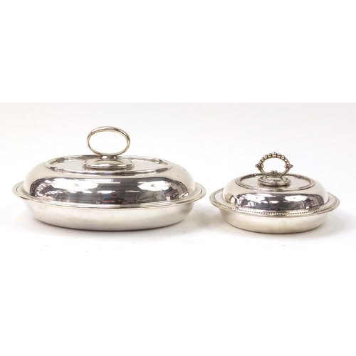 1093 - Silver plate including a lidded entrée dish, the largest 36cm wide