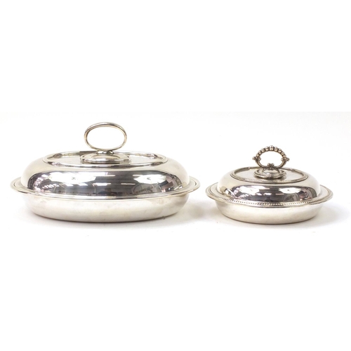 1093 - Silver plate including a lidded entrée dish, the largest 36cm wide