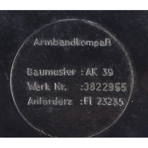 680 - German military interest Luftwaffe AK39 pilot's compass, impressed Armband Kompass, Baumuster: AK39,... 