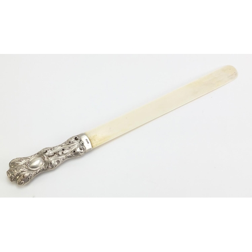 332 - Victorian ivory page turner with silver handle, Birmingham 1898, 41cm in length