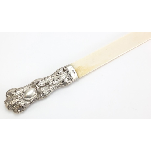 332 - Victorian ivory page turner with silver handle, Birmingham 1898, 41cm in length