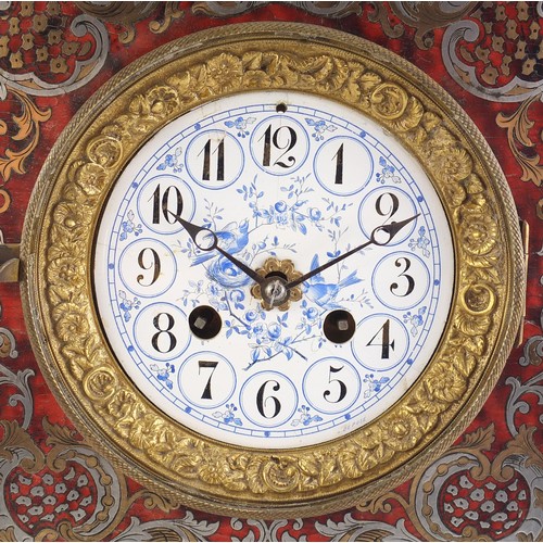 244 - Antique French boulle inlaid mantel clock, decorated with birds, flowers and swags, the dial with bi... 