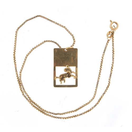 539 - 9ct gold goat pendant on a 9ct gold necklace, the pendant 3cm in length, 5.7g