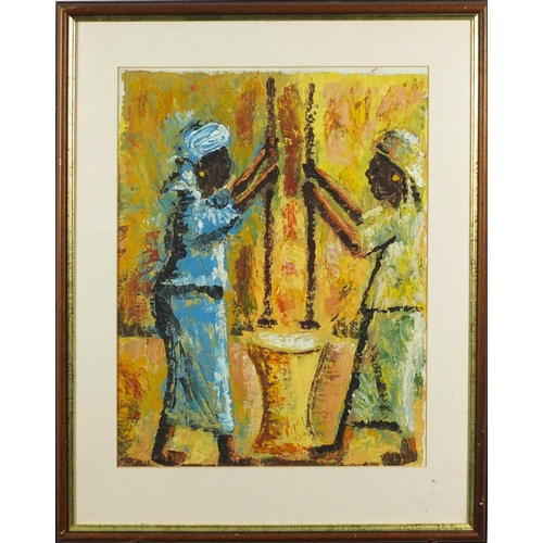 1170 - Two African workers, oil, mounted, framed and glazed, 40cm x 32cm