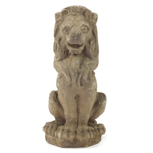 100 - Victorian carved sandstone lion garden ornament, 62.5cm high