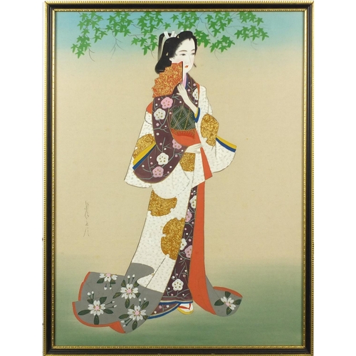 841 - Japanese Geisha girls in colourful regalia, pair of watercolours, signed, each framed and glazed, 30... 