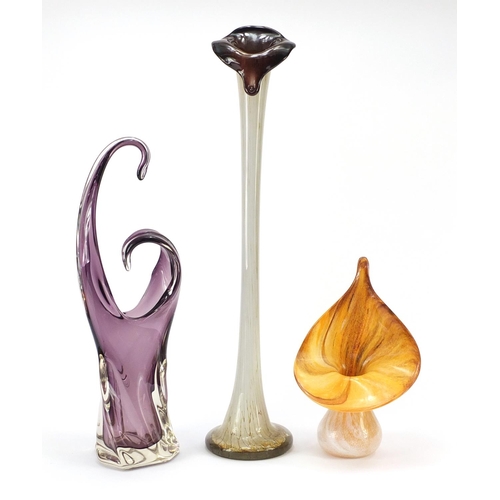 910 - Three Art Glass vases including a large Jack in the Pulpit vase and a one by Alum Bay, the largest 6... 