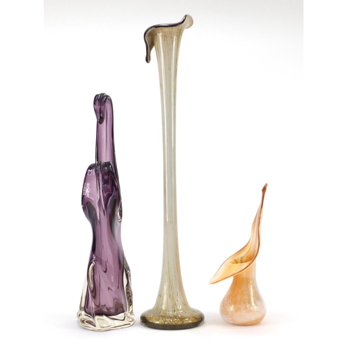 910 - Three Art Glass vases including a large Jack in the Pulpit vase and a one by Alum Bay, the largest 6... 