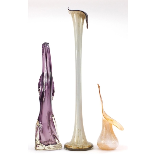 910 - Three Art Glass vases including a large Jack in the Pulpit vase and a one by Alum Bay, the largest 6... 