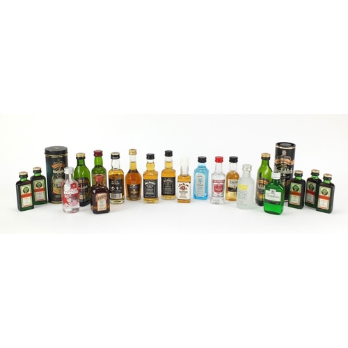 866 - Alcohol miniatures including whiskey, Jagermeister and cognac