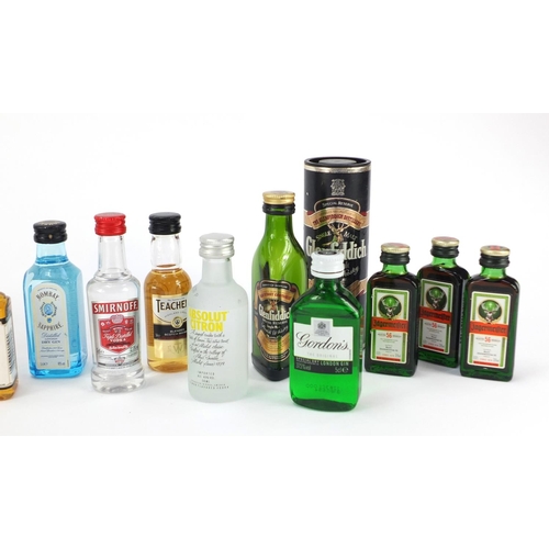 866 - Alcohol miniatures including whiskey, Jagermeister and cognac