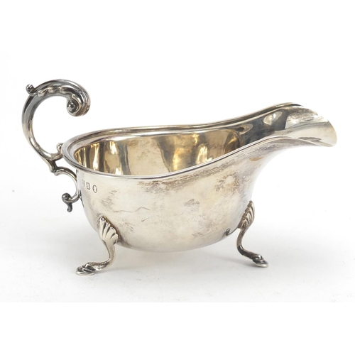 47 - George VI silver sauce boat, indistinct makers mark Chester 1934, 15cm in length, 96.3g