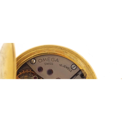 1267 - Ladies gold plated pocket watch with Omega movement having a military type dial