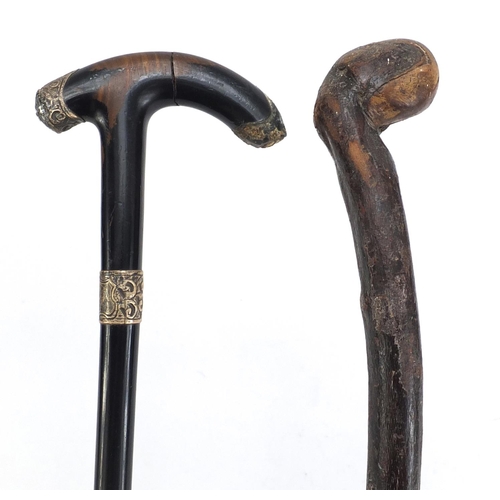 969 - Two walking sticks including one with silver mounts