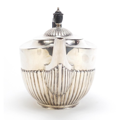 46 - Edward VII silver teapot with demi fluted body by William Hutton & Sons Ltd, Sheffield 1937, 28cm wi... 