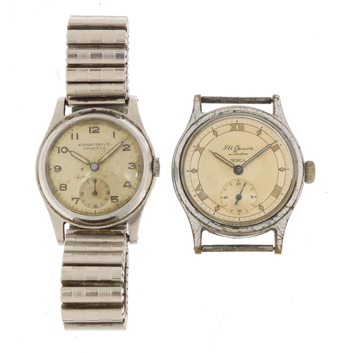 205 - Two vintage gentlemen's wristwatches with military type dials, comprising J W Benson Tropical and Wi... 
